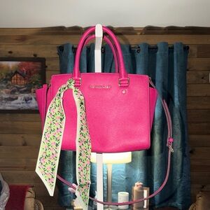 Michael Kors Fuchsia Satchel with Floral Scarf